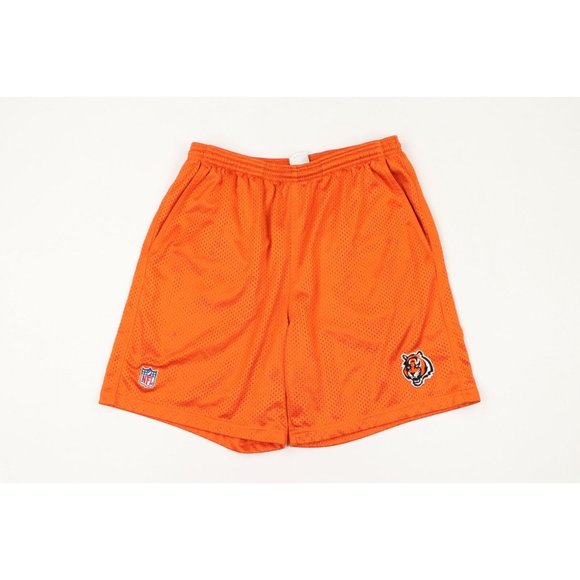 Vintage Reebok Mens Large NFL Cincinnati Bengals Above Knee Mesh Shorts Orange